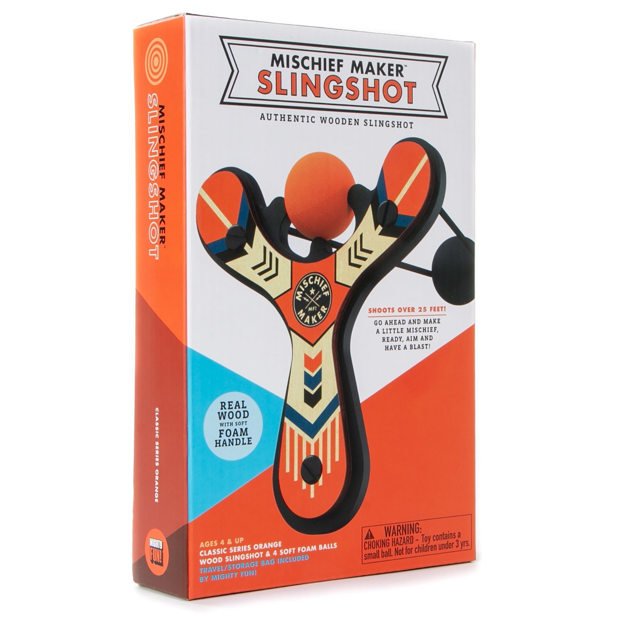 Orange Classic wood slingshot color kids gift box. Mischief Maker by Mighty Fun! 