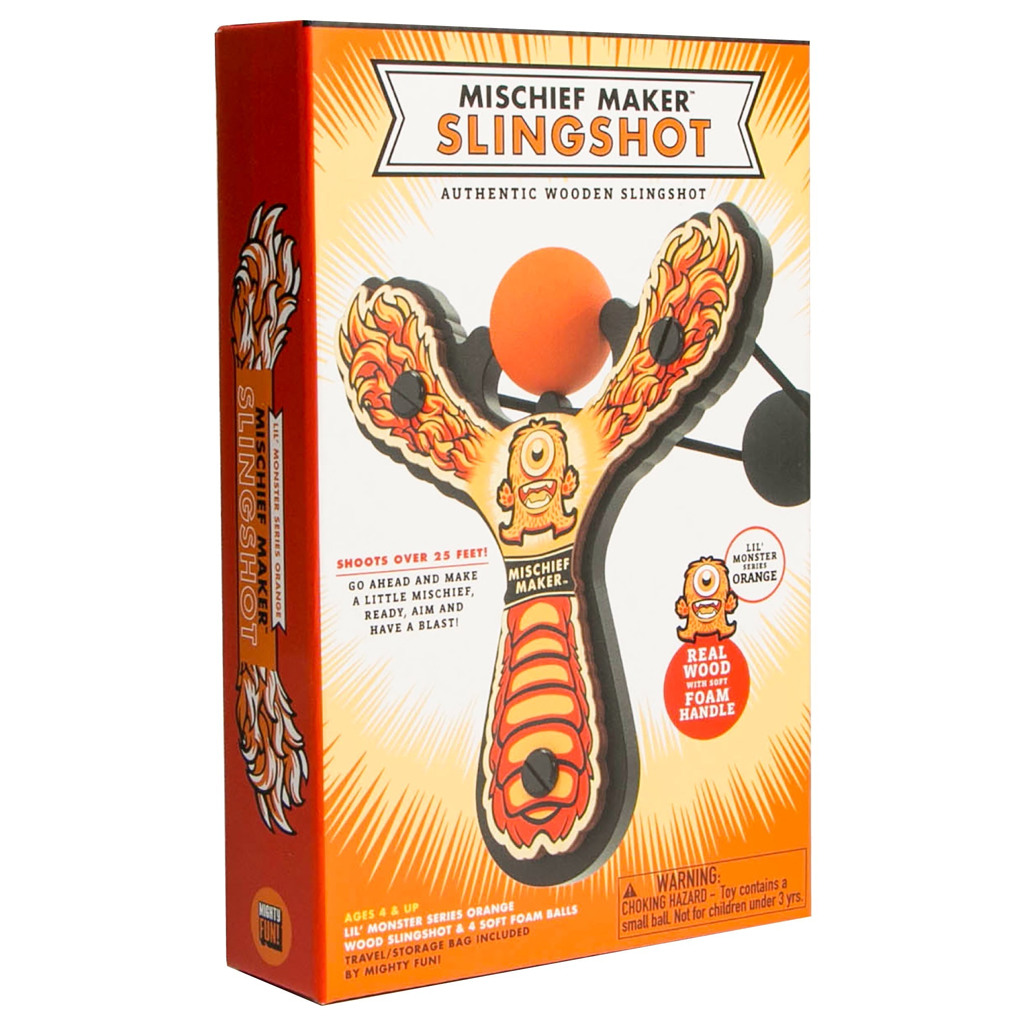 Orange Monster toy slingshot color kids gift box. Mischief Maker by Mighty Fun!