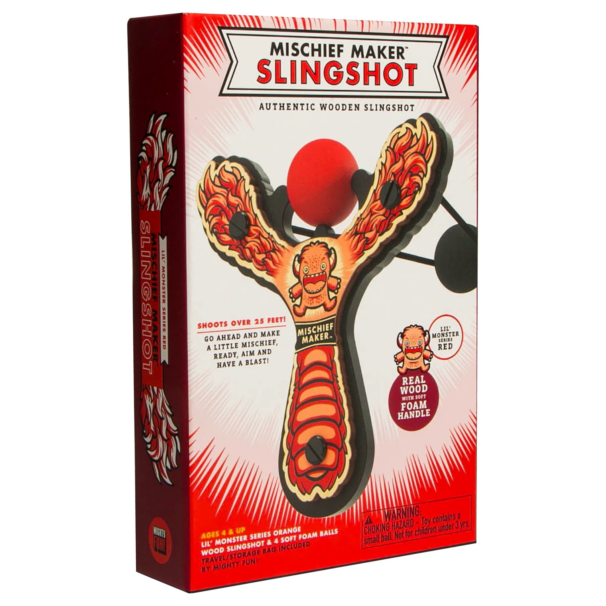 Red Monster toy slingshot color kids gift box. Mischief Maker by Mighty Fun!