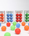 Foam slingshot balls for Mischief Maker toy slingshot by Mighty Fun! Red, green, blue, orange box of 6 balls per pack.