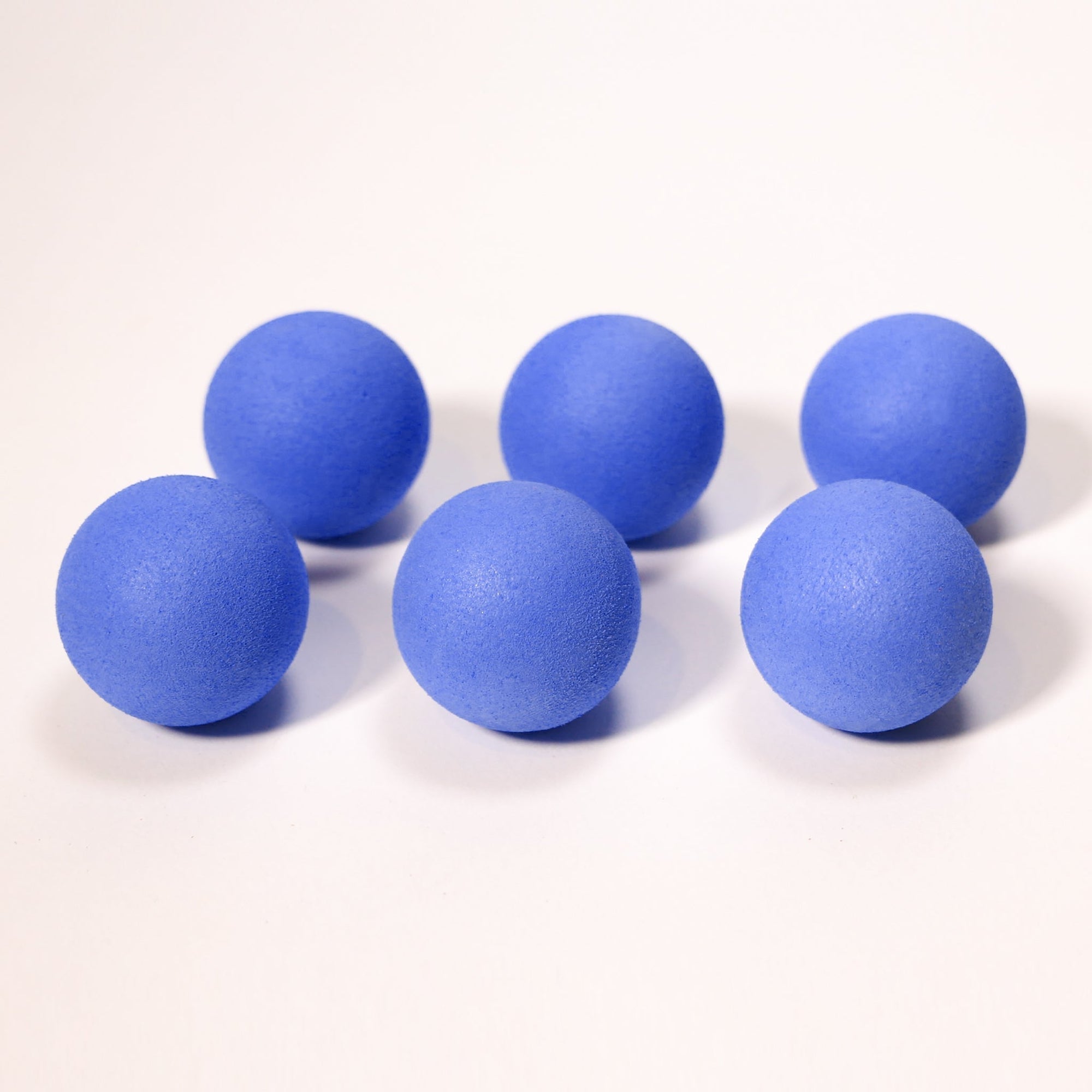 Blue foam slingshot balls for Mischief Maker toy slingshot by Mighty Fun! 6 balls per pack.