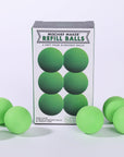 Green foam slingshot balls for Mischief Maker toy slingshot by Mighty Fun! 6 balls per pack.