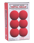 Red foam slingshot balls for Mischief Maker toy slingshot by Mighty Fun! 6 balls per pack.