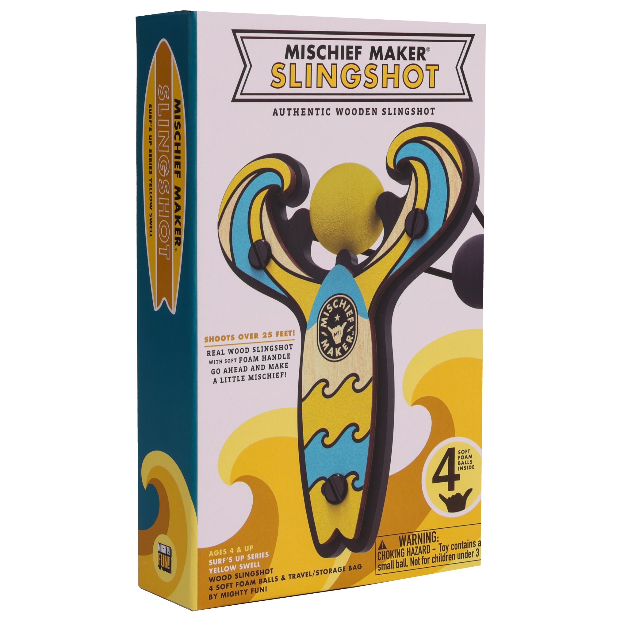 Yellow Surf’s Up toy slingshot color kids gift box. Mischief Maker by Mighty Fun!