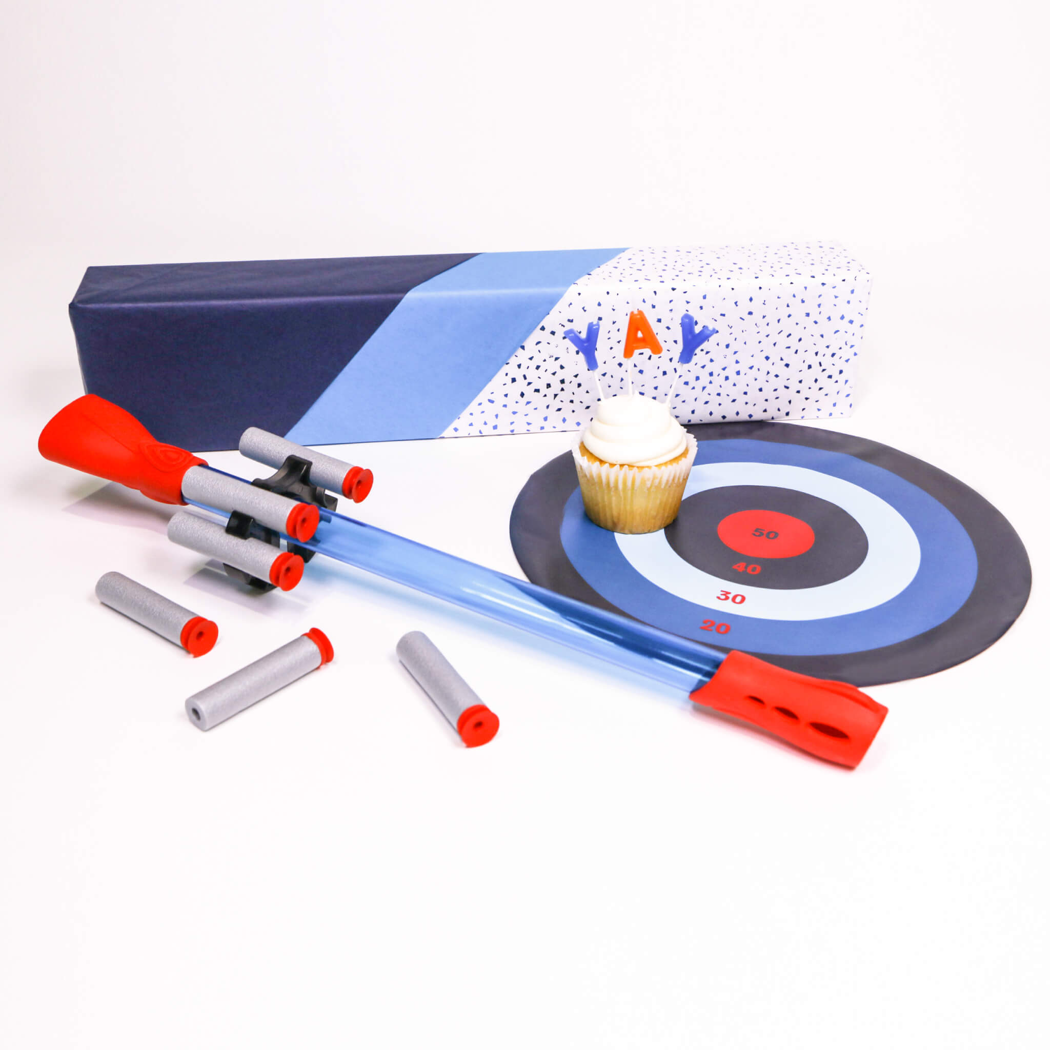 Blow Darts target set gift by Mighty Fun! Includes 6 darts, ammo holder and target.