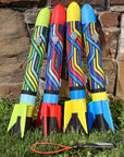 Airo Rocket toy rocket in all 4 colors: red, lime, yellow and blue outside by Mighty Fun!