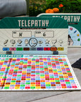 Telepathy Strategy board game details. Game Board being used. For Ages 10 up by Mighty Fun!