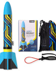 Blue Airo Rocket toy rocket with hand launcher, storage bag, and color box by Mighty Fun!
