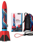 Red Airo Rocket toy rocket with hand launcher, storage bag, and color box by Mighty Fun!