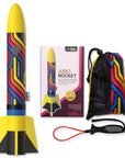 Yellow Airo Rocket toy rocket with hand launcher, storage bag, and color box by Mighty Fun!