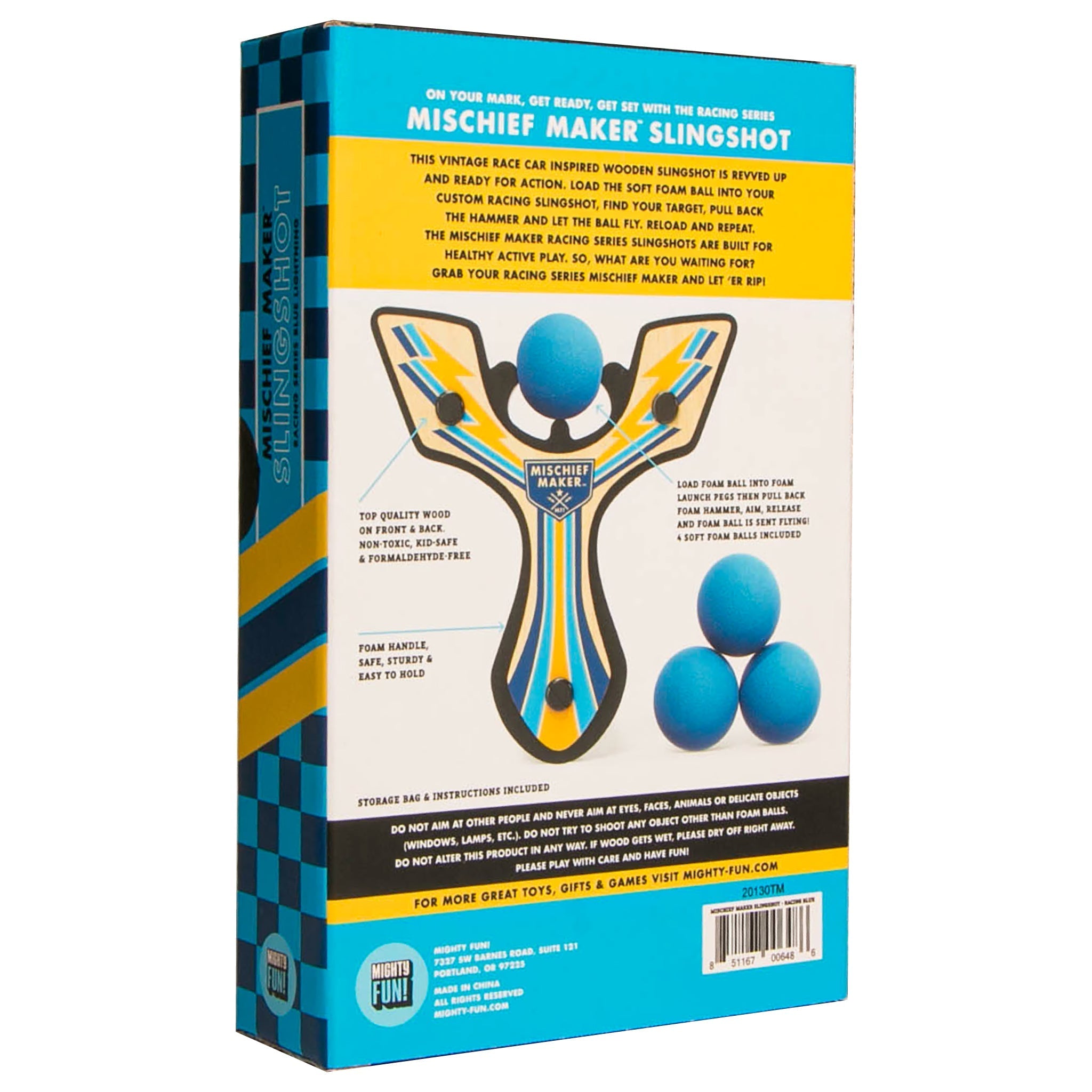 Blue Racing best slingshot color kids gift box. Mischief Maker by Mighty Fun!