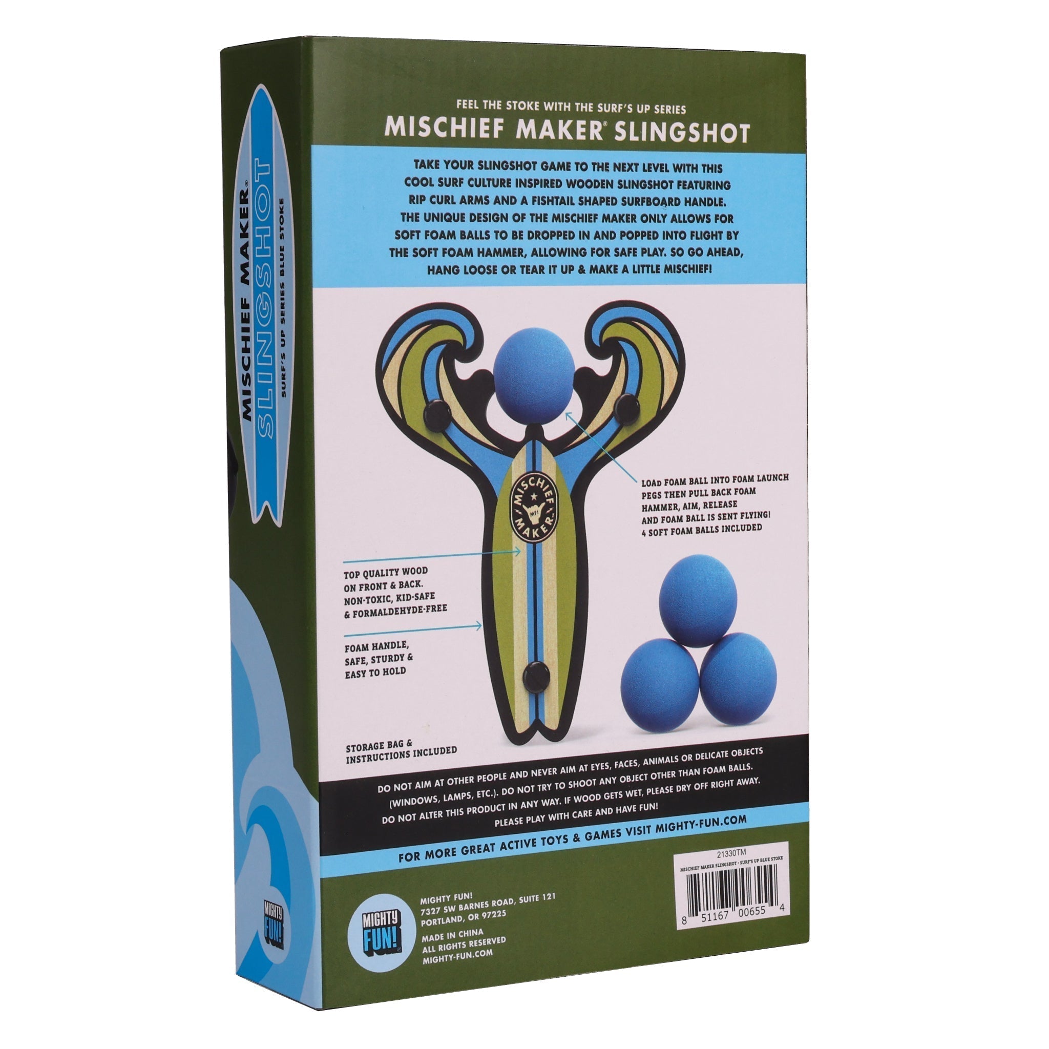 Blue Surf’s Up toy slingshot color kids gift box. Mischief Maker by Mighty Fun!