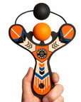 Orange Classic wood slingshot hand held with ball foam ball. Mischief Maker by Mighty Fun!