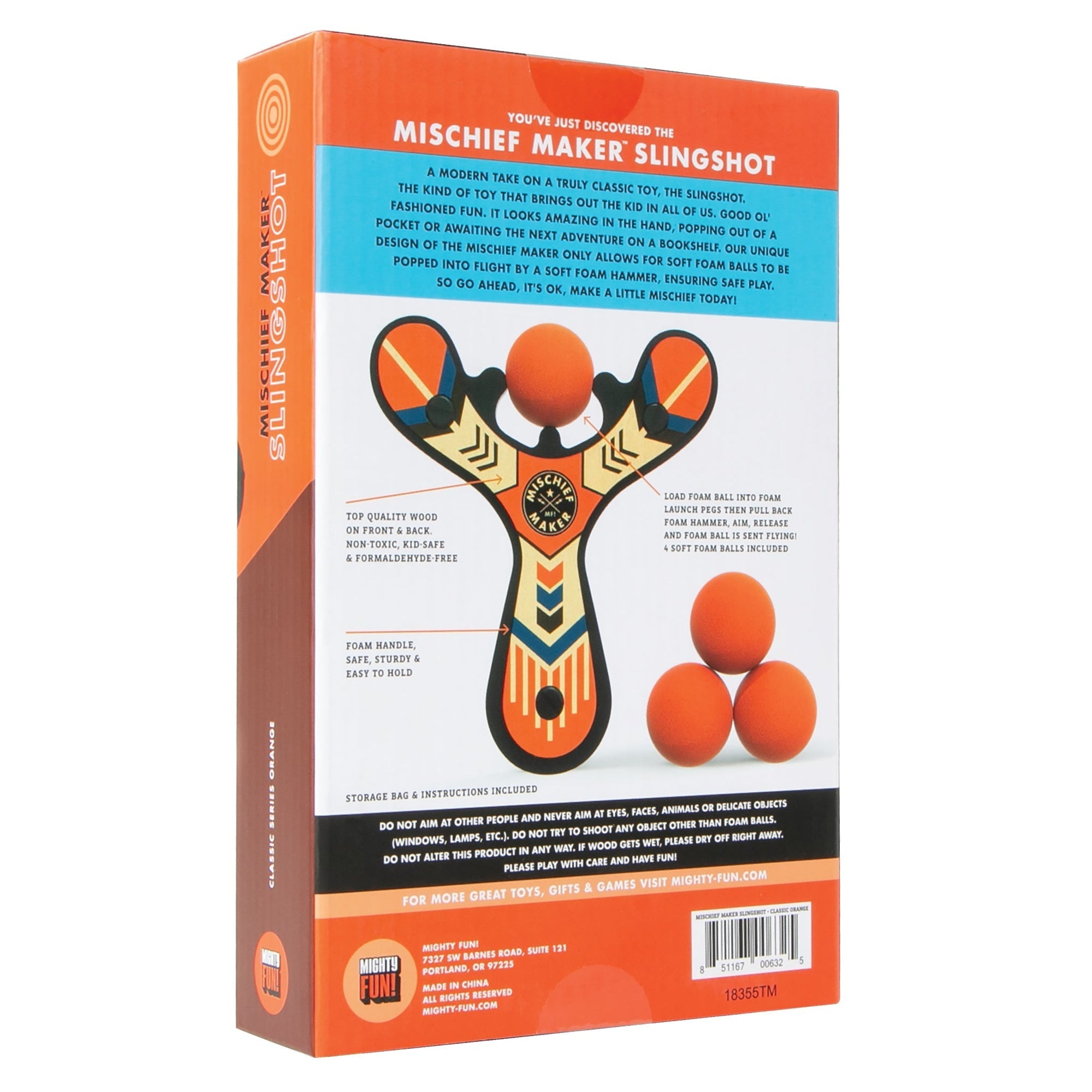 Orange Classic wood slingshot color kids gift box. Mischief Maker by Mighty Fun! 
