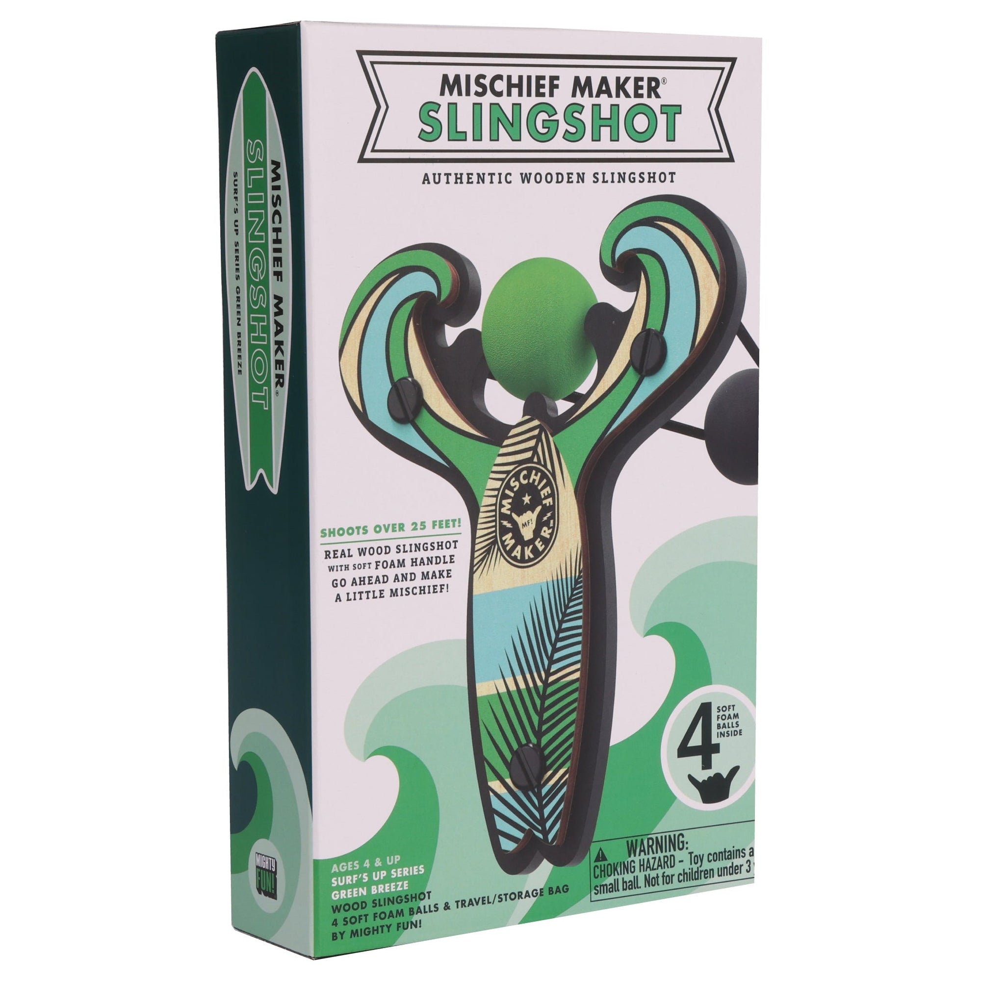 Green Surf’s Up toy slingshot color kids gift box. Mischief Maker by Mighty Fun!