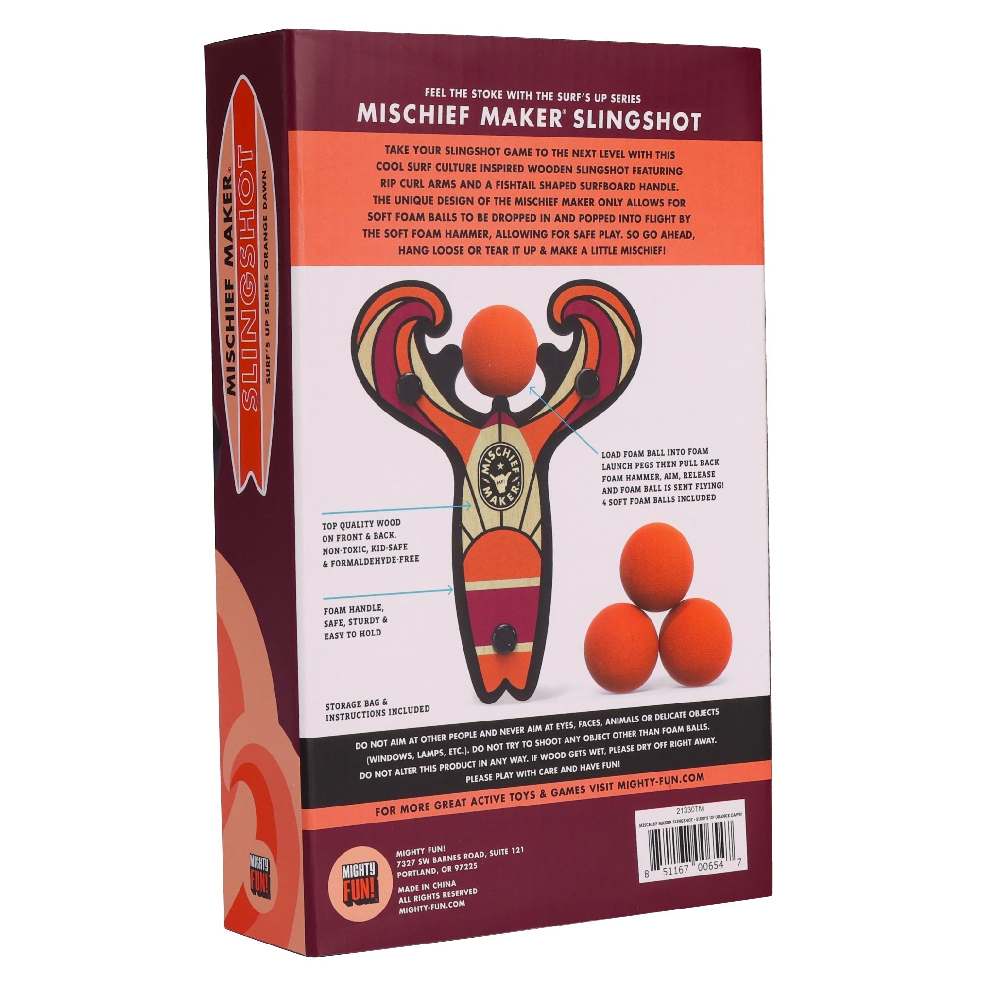 Orange Surf’s Up toy slingshot color kids gift box. Mischief Maker by Mighty Fun!