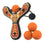 Orange Monster toy slingshot with 4 soft foam balls. Mischief Maker by Mighty Fun!