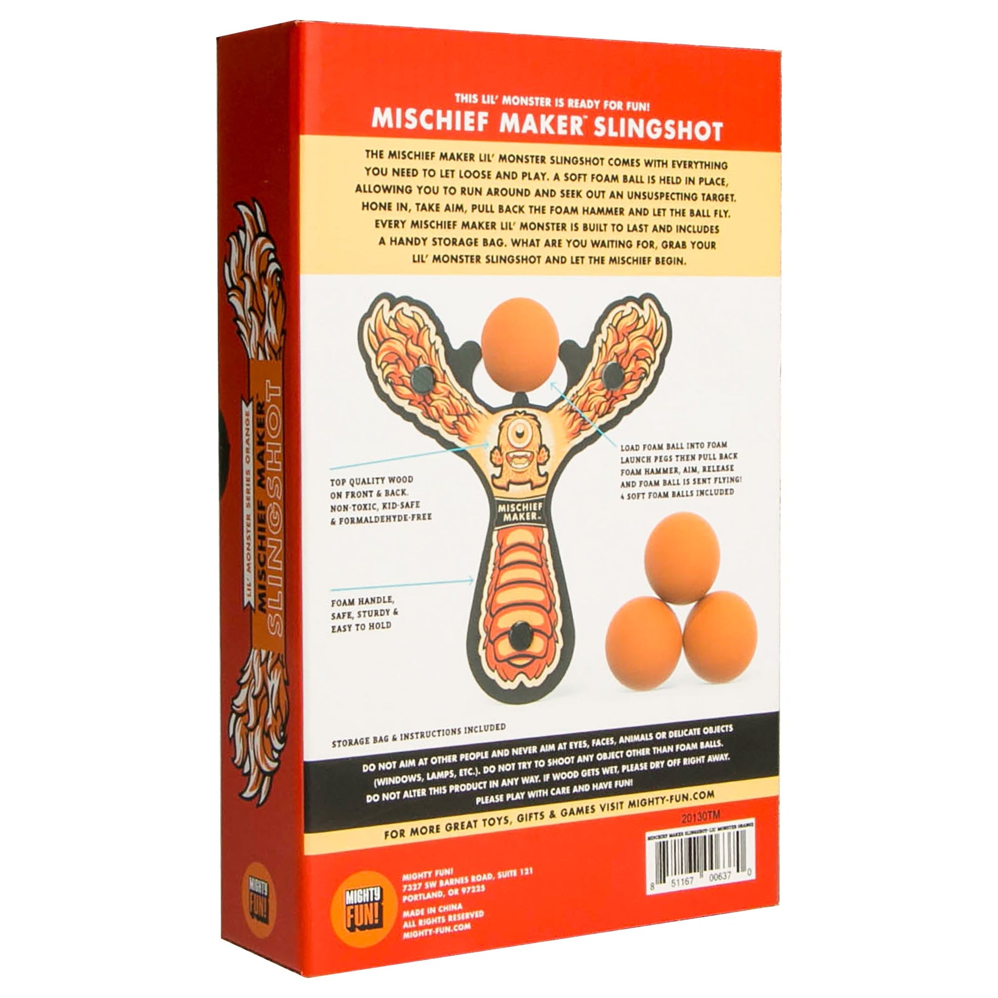 Orange Monster toy slingshot color kids gift box. Mischief Maker by Mighty Fun!