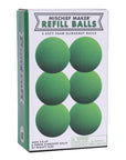 Green foam slingshot balls for Mischief Maker toy slingshot by Mighty Fun! 6 balls per pack.