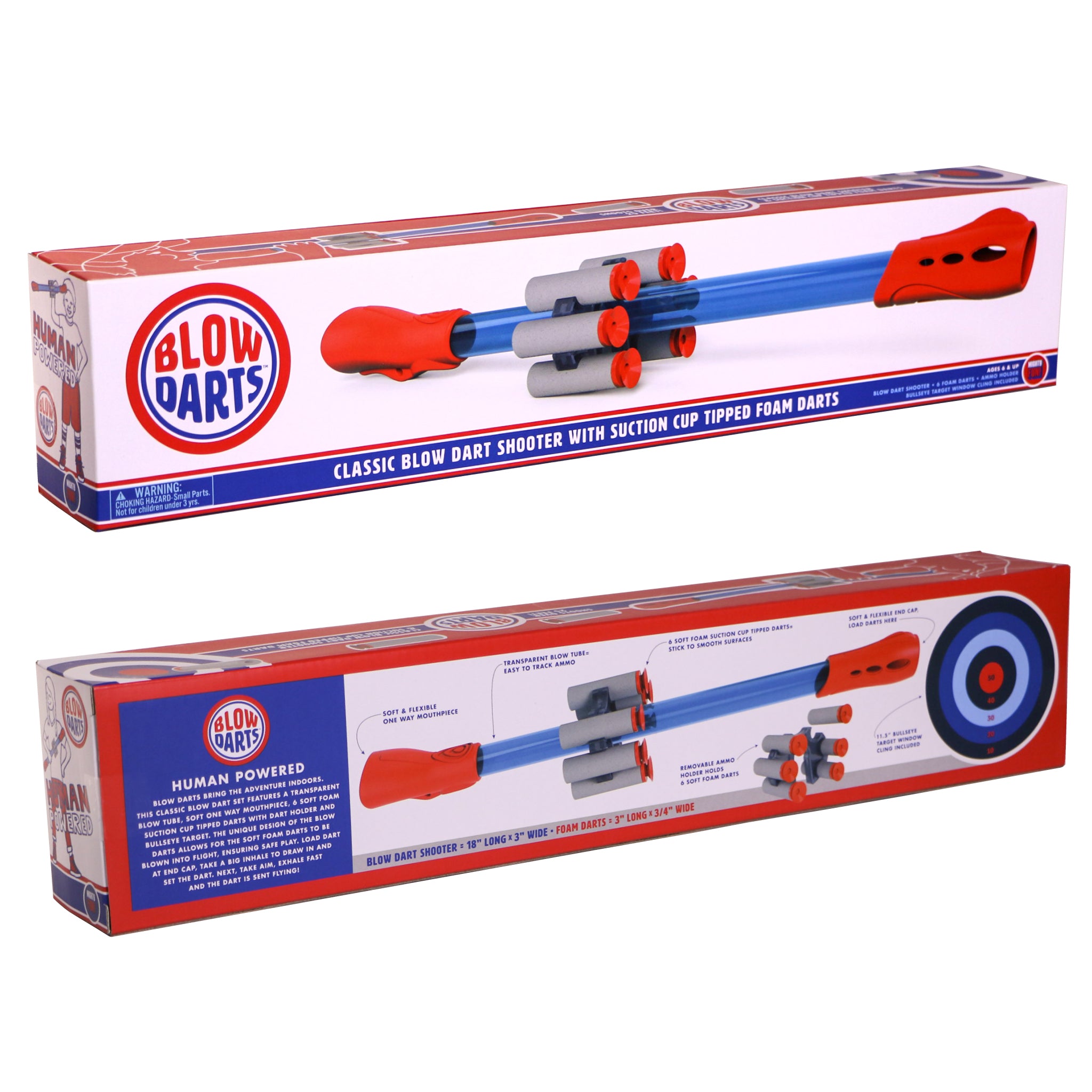 Blow Darts target set with color gift box by Mighty Fun! Includes 6 darts, ammo holder and target.